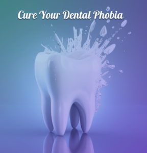 molar tooth splashed with water on gradient background - cure dental phobia statement